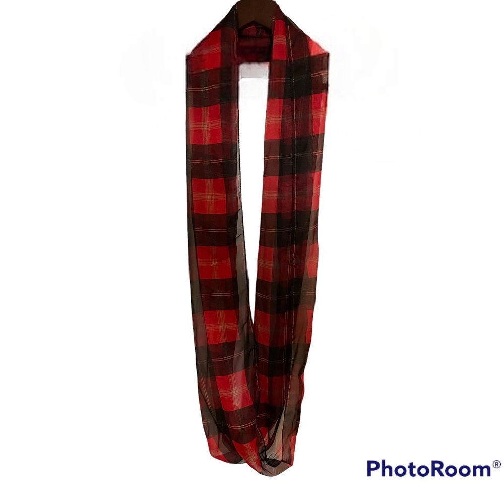 Sheer infinity scarf red and black plaid, size OS